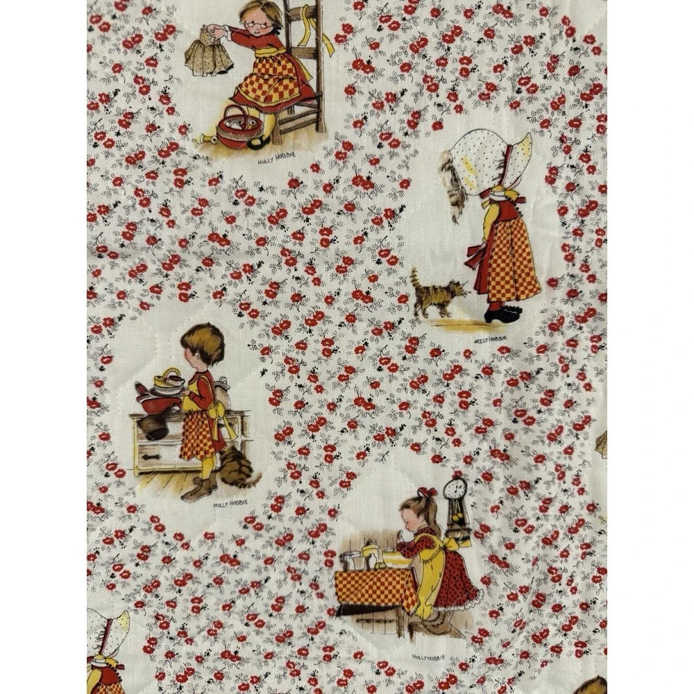 Vtg Holly Hobbie Quilted Fabric‎ Scrap Red Floral Hollie Hobbie And Friends